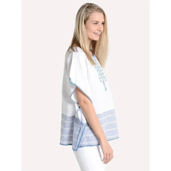 NEW J. MARIE Kim Poncho Shirt Size Medium Women’s Embroidered 100% Cotton - Picture 3 of 9